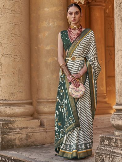 Absorbing Green Patola Print Silk Wedding Wear Saree With Blouse