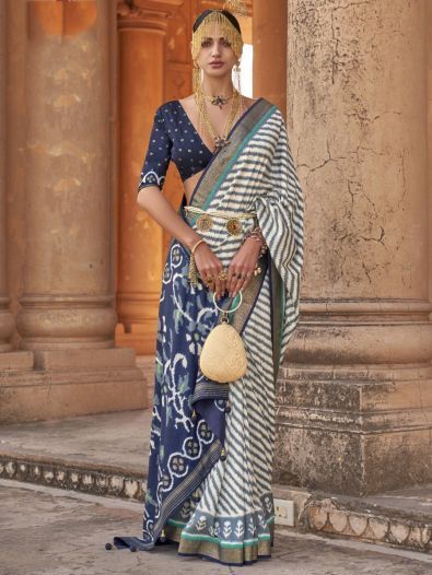 Glamorous Blue Patola Print Silk Festival Wear Saree With Blouse