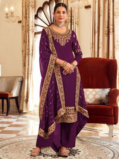 Gorgeous Purple Embroidered Vichitra Festival Wear Salwar Suit