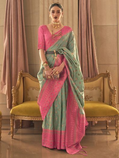 Gorgeous Green Zari Woven Silk Event Wear Saree With Blouse