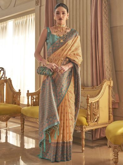 Fabulous Yellow Zari Woven Silk Wedding Wear Saree With Blouse