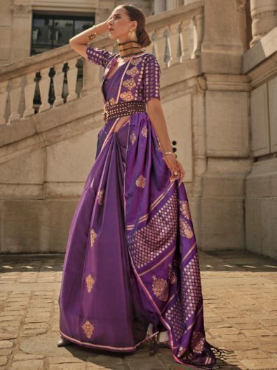Tantalizing Purple Woven Satin Function Wear Saree With Blouse