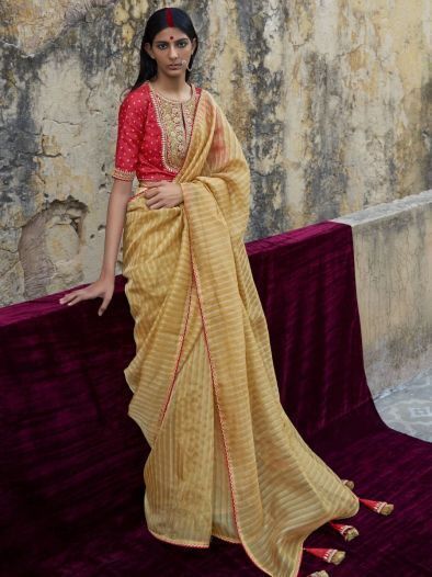 Wonderful Yellow Organza Festival Saree With Embroidered Blouse