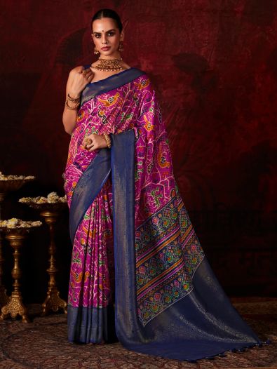 Alluring Ruby Pink Patola Printed Silk Traditional Saree With Blouse