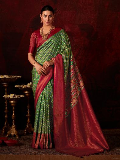 Stunning Green Digital Printed Silk Festival Wear Saree With Blouse
