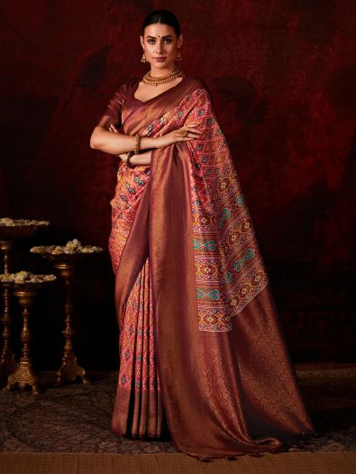 Irresistible Red Printed Silk Festival Wear Saree With Blouse