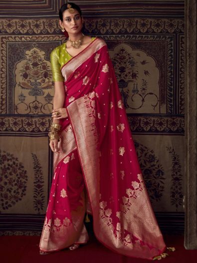 Glamorous Red Zari Weaving Georgette Saree With Blouse