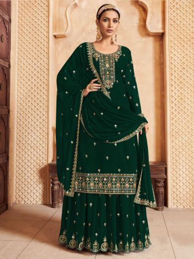 Wonderful Green Embroidered Georgette Events Wear Lehenga Suit