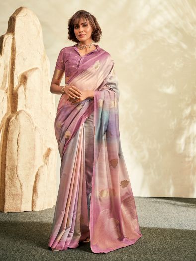 Alluring Pink Thread Work Silk Reception Wear Saree With Blouse