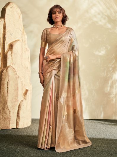 Adorable Brown Thread Work Silk Festive Saree Wear With Blouse