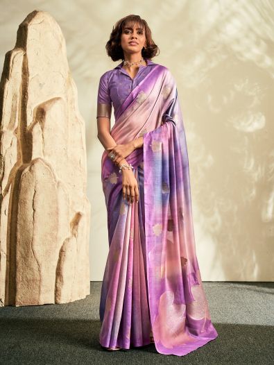 Sweet Purple Thread Work Silk Events Wear Saree With Blouse