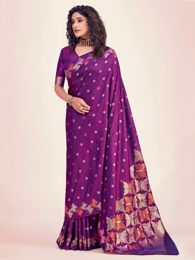 Shocking Purple Zari Weaving Banarasi Silk Function Wear Saree