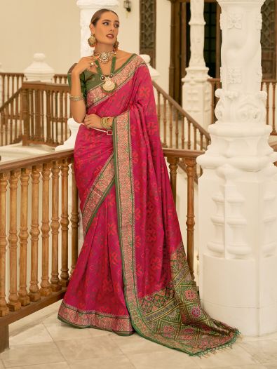 Gorgeous Rani Pink Patola Printed Silk Engagement Wear Saree