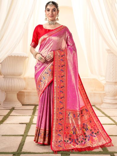 Captivating Rani Pink Handloom Weaving Silk Wedding Wear Saree