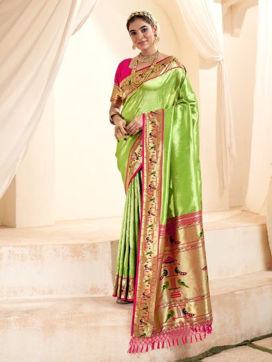 Exquisite Green Zari Weaving Silk Festive Wear Saree With Blouse