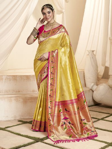 Remarkable Yellow Zari Weaving Silk Haldi Wear Saree With Blouse