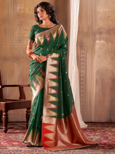 Alluring Green Weaving Silk Festive Wear Saree With Blouse