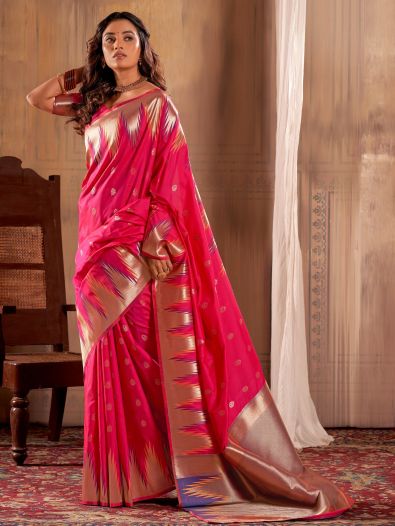 Enchanting Pink Weaving Silk Wedding Wear Saree With Blouse