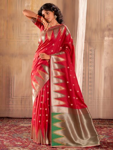 Charming Red Weaving Silk Reception Wear Saree With Blouse