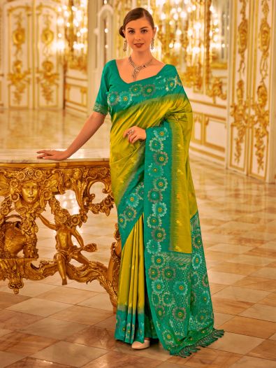 Wondrous Light Green Zari Weaving Banarasi Silk Mehendi Wear Saree
