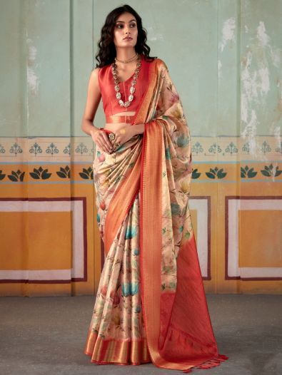 Mesmerizing Multi-Color Floral Printed Silk Events Wear Saree