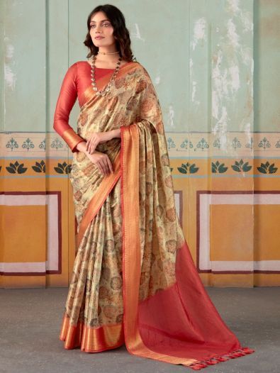 Fascinating Multi-Color Floral Printed Silk Saree With Blouse
