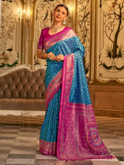 Attractive Blue Zari Weaving Banarasi Silk Traditional Saree With Blouse