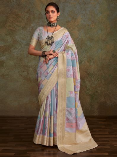 Alluring Lavender Digital Printed Silk Function Wear Saree With Blouse