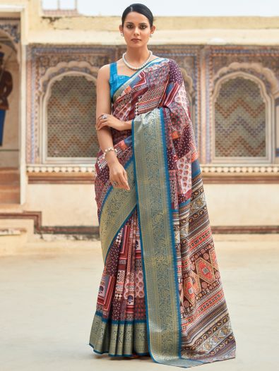 Appealing Multi-Color Digital Printed Silk Saree With Blouse