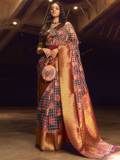 Fantastic Multi-Color Handloom Weaving Organza Saree With Blouse