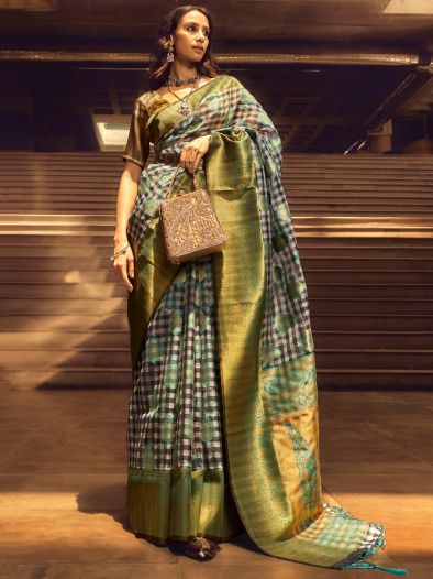 Lavish Green Handloom Weaving Organza Sangeet Wear Saree