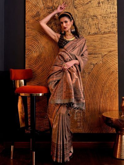 Captivating Brown Weaving Silk Function Wear Saree With Blouse