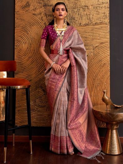 Lovely Dusty Pink Weaving Silk Festive Wear Saree With Blouse