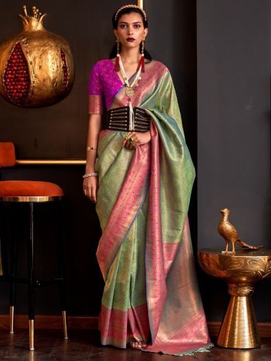 Attractive Green Weaving Silk Events Wear Saree With Blouse