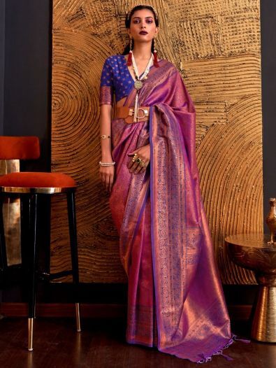 Adorable Purple Weaving Silk Reception Wear Saree With Blouse