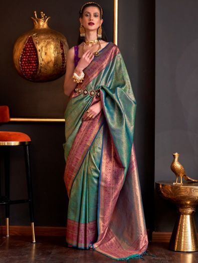Sweet Green Weaving Silk Party Wear Saree With Blouse