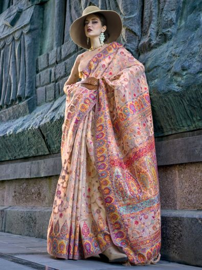 Exquisite Cream Handloom Weaving Silk Events Wear Saree With Blouse