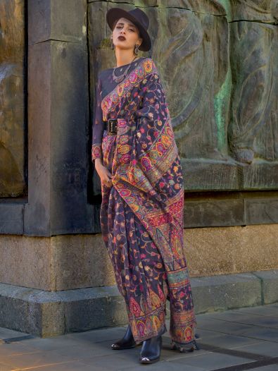 Gorgeous Blue Handloom Weaving Silk Festive Wear Saree With Blouse