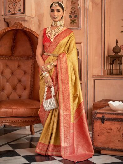 Gorgeous Yellow Zari Weaving Silk Haldi Wear Saree With Blouse
