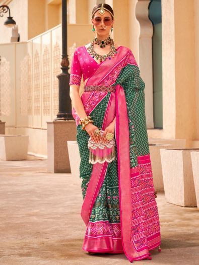 Awesome Green Digital Printed Silk Festive Wear Saree With Blouse