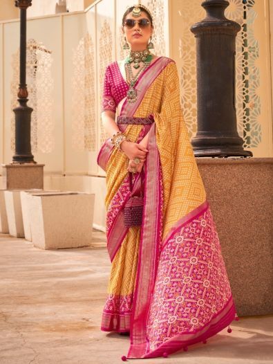 Special Yellow Digital Printed Silk Haldi Wear Saree With Blouse