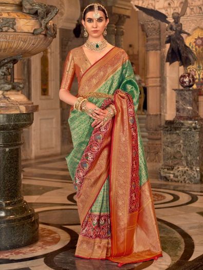 Outstanding Green Zari Weaving Silk Mehendi Wear Saree