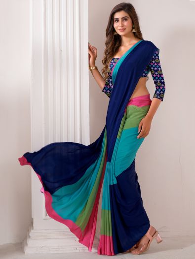 Dazzling Multi-Color Digital Printed Satin Saree With Blouse