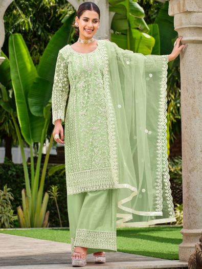 Ravishing Pista Green Embroidered Net Events Wear Salwar Kameez