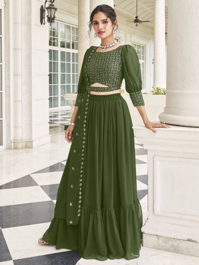 Magnificent Green Sequin Georgette Lehenga Choli With Dupatta