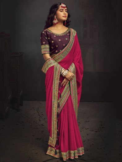 Glamorous Rani Pink Heavy Border Silk Saree With Blouse