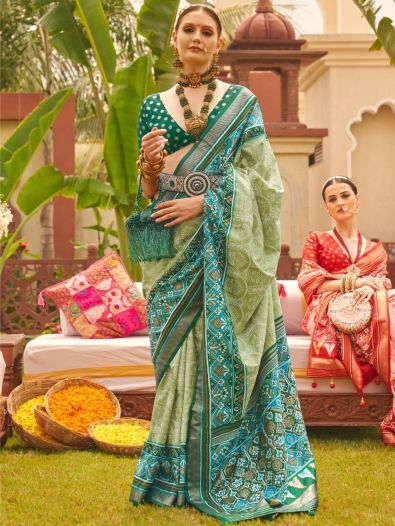 Exquisite Green Patola Printed Silk Events Wear Saree With Blouse