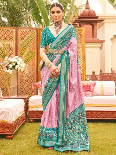Queenly Pink Patola Printed Silk Sangeet Wear Saree With Blouse
