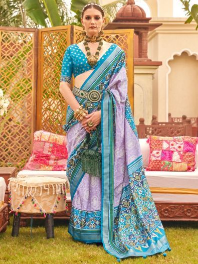 Awesome Lavender Patola Printed Silk Sangeet Wear Saree