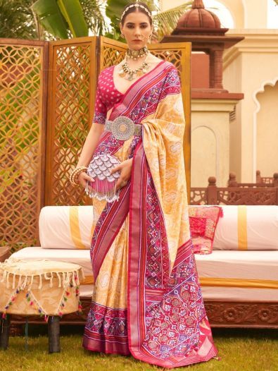 Winning Yellow Patola Printed Silk Function Wear Saree With Blouse